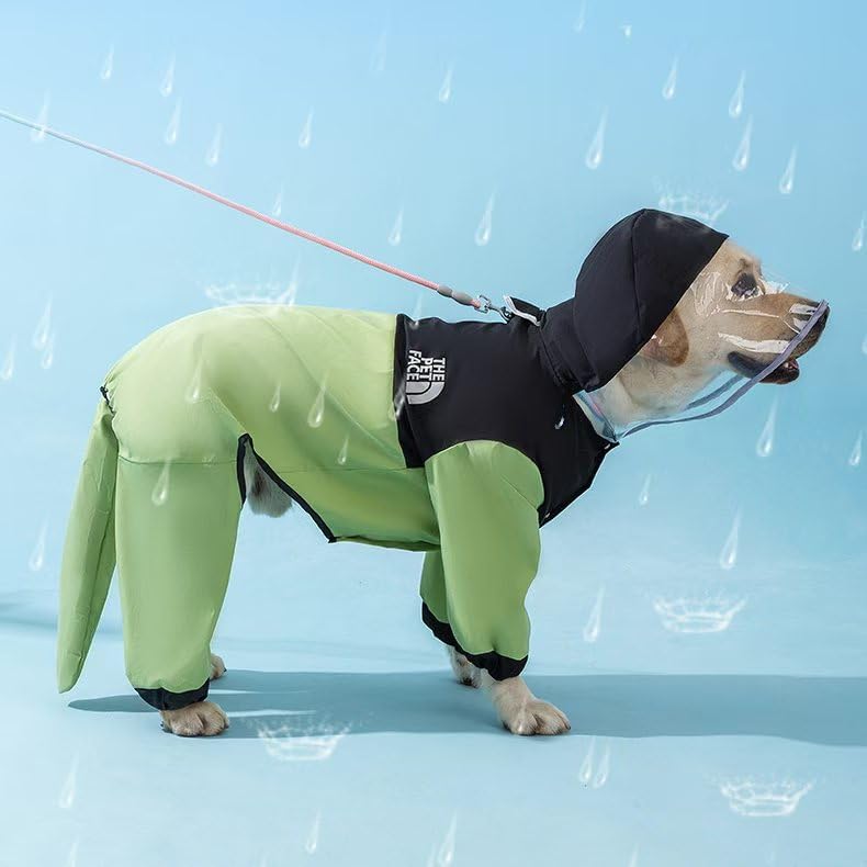 Waterproof Dog Raincoat with Clear Hood & Leash Hole Adjustable Dog Rain Jacket with Full-Leg Coverage for Dry Paws – Lightweight & Breathable for Small/Medium Dogs(Blue, X-Large)