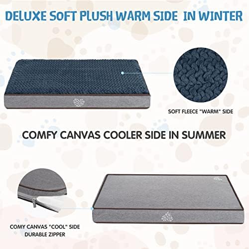 VANKEAN Dog Bed Soft Crate Pad Mat Reversible Warm& Cool, Washable Comfy Kennel Pad with Orthopedic Egg-Crate Foam for Small Medium Large Dogs, Water-Resistant Pet Bed, Grey