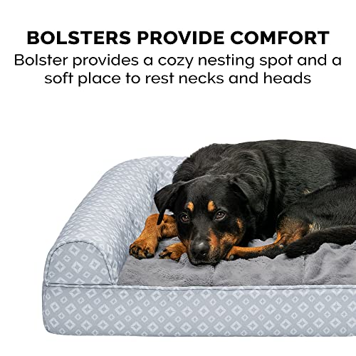 Furhaven Cozy Memory Foam Dog Bed for Large/Medium Dogs w/ Removable Bolsters & Washable Cover, For Dogs Up to 55 lbs - Plush & Diamond Print Nest Top Sofa - Gray, Large