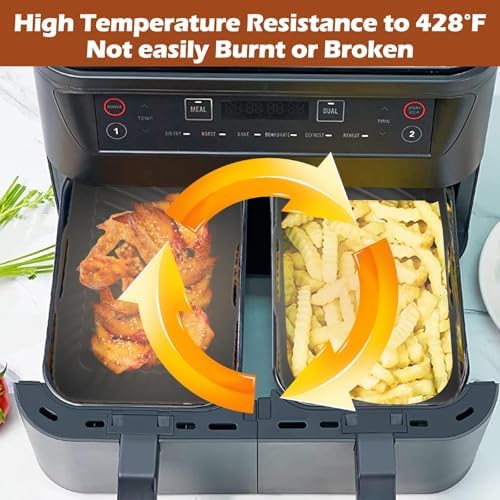 2PCS Ninja Air Fryer Liners, Non-Stick Silicone Air Fryer Liners for Ninja DZ201/DZ401 DZ550 8-10 QT, Air Fryer Liners Baking Tray for Ninja Chefman COSORI 2 Basket Air Fryer, Air Fryer Accessories