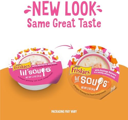 Purina Friskies Grain Free Lickable Cat Food Toppers Lil’ Soups With Sockeye Salmon in Chicken Broth - (Pack of 8) 1.2 oz. Cups