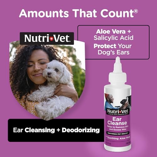 Nutri-Vet Ear Cleanse for Dogs, Ear Cleaner & Deodorizer, Gentle Formula, Salicylic Acid Cleanser, Reduces Wax Buildup, Itch & Infection Relief, Soothing Aloe Formula, 8 oz