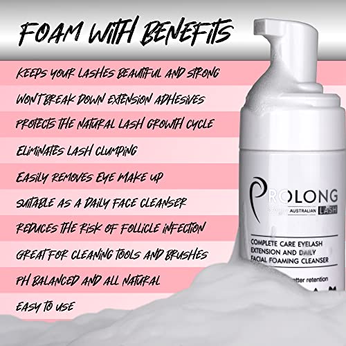 Eyelash Extension Shampoo & Brush - Large 100ml Bottle - Gentle Foaming Cleanser Lash Wash for Extensions and Natural Lashes - Safe Daily Makeup Remover - Paraben & Sulphate Free - Salon & Home Use