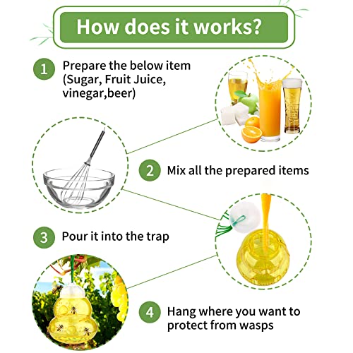 Wasp Trap Bee Traps Catcher, Wasp Trap Outdoor Hanging, Wasp Repellent Trap Deterrent Killer Hornet Fly Insect Catcher, Non-Toxic Reusable Yellow Jacket Trap Hanging - Yellow, 2 Pack