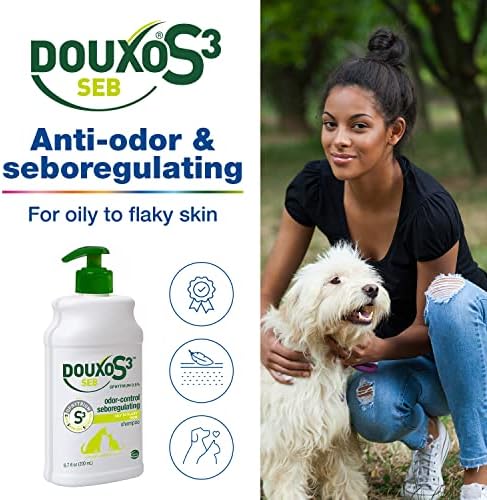 Douxo S3 Seb Shampoo, Contains 0.5% Ophytrium, Odor Control & Seboregulating, For Oily to Flaky Skin, Seborrhea, For Dogs and Cats, 16.9 fl. oz. (500mL)