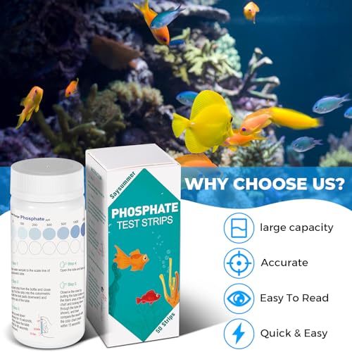 Phosphate Test Kit, 50 Count Aquarium Phosphate Test Strips, Aquarium Water Test Kit Fast & Easy Testing Phosphate for Freshwater & Saltwater