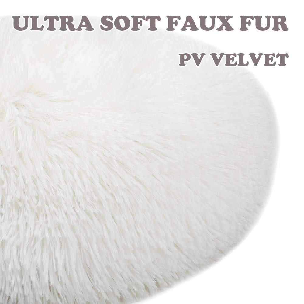 otoez Kitten Puppy Bed Extra Small XS Round Dog Cat Beds Anti Anxiety Plush Pet Calming Donut Bed with Non-Slip Waterproof Bottom, Washable (15.7", White)