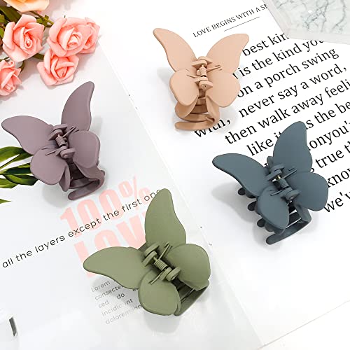 Butterfly Hair Clips 4Pcs Matte Claw Clips for Thin Hair, Cute Hair Accessories and Jaw Clips as Gifts