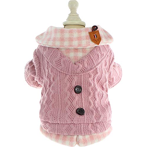 Dog Princess Sweater for Small Dogs Thick Shirt Plaid Clothes Costume Pet Girl Cute Coat Outfits Fall Costumes Winter Dog Sweaters (M,Pink)