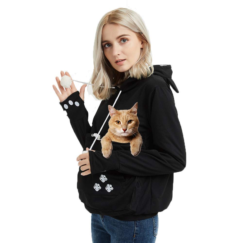 Womens Pet Carrier Sweater Dog Cat Pouch Hoodies Plus Size Tops Black XL