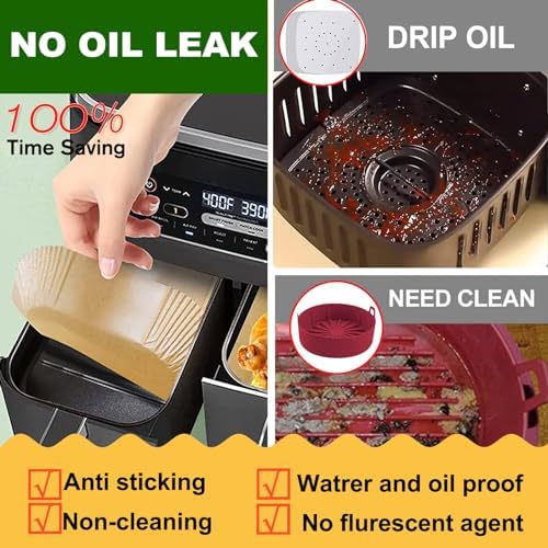 Air Fryer Liners for Ninja Dual, Air Fryer Parchment Paper Liners Disposable for Ninja DZ201, Ninja Foodi Liners, Disposable Ninja Dual Rectangular, AirFryer Paper Liners Rectangle Accessories Ninja