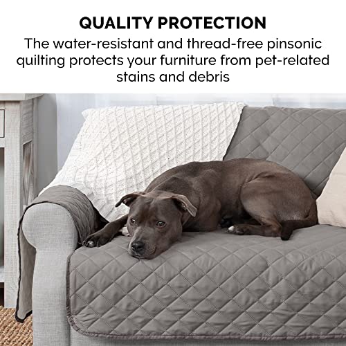 Furhaven Water-Resistant & Reversible Chair Cover Protector for Dogs, Cats, & Children - Two-Tone Pinsonic Quilted Living Room Furniture Cover - Gray/Mist, Chair