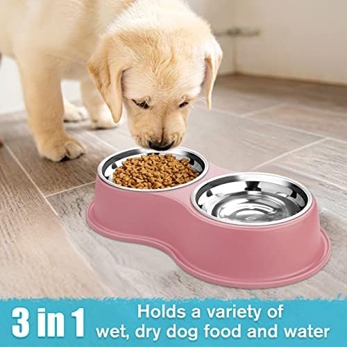Dog Bowls Double Dog Water and Food Bowls Stainless Steel Bowls with Non-Slip Resin Station, Pet Feeder Bowls for Puppy Medium Dogs Cats