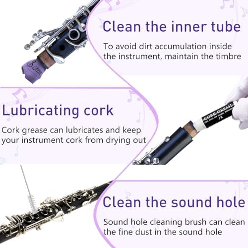 Boao 23 Pcs Clarinet Cleaning Kit All in One Accessories Set with Swab, Reeds, Cork Grease, and Thumb Rest Essential Care Kit for Clarinet Wind Instruments(Purple)