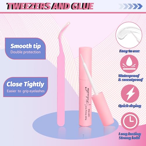 Veleasha Lashes Kit with Glue & Tweezer Cat Eye Lashes that Look Like Extensions Fluffy Faux Mink Lashes Wispy Fox Eye Lashes Natural Look 7 Pairs Fake Eyelashes Pack (Cat Eye)