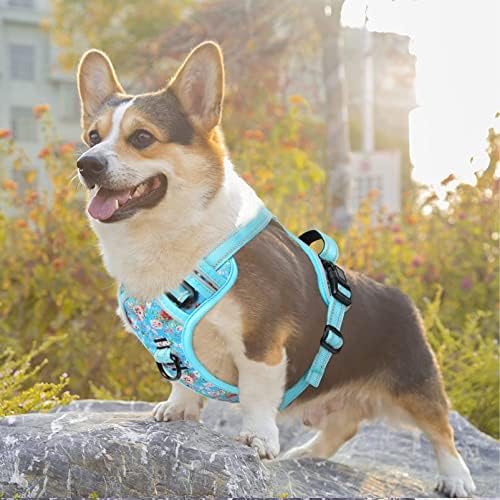 Timos No Pull Dog Harness,NO Need Go Over Dogs Head 3 Snap Buckles Reflective Oxford No Choke Puppy Harness with Front & Back 2 Metal Leash Clips Soft Padded Vest Harnesses for Small Medium Large Dogs