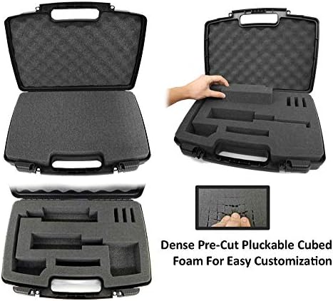 CASEMATIX Hard Travel Case with Foam and Padlock Rings - Customizable Foam Fits Pico Mobile Projectors, Recorders, Microphones and More Small Electronics & Accessories up to 14.5" x 7.5" x 2.75"