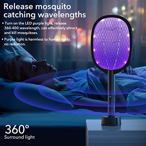 2 Pack Electric Fly Swatter 2 in 1 Bug Zapper Racket & Mosquito Zapper,4000V with USB Charging Base,Powerful Mosquito Swatter with 3 Layers of Safety Net Suitable for Indoor and Outdoor…