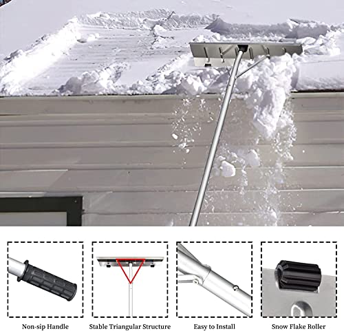 20 Feet Aluminum Snow Rake, with 25.5 Inch Blade, 5 Extension Tubes & Anti-Skid Handle, Telescoping Snow Removal Tool for Removing Snow, Leaves, Debrisβ¦