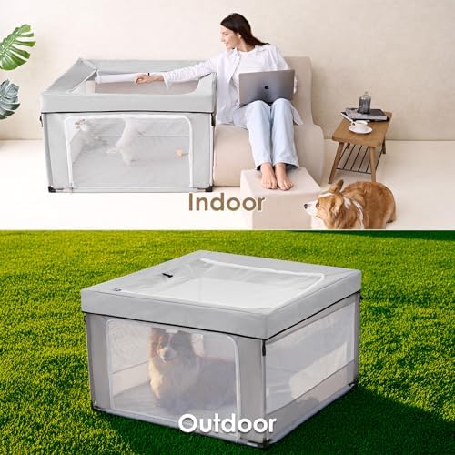 EHEYCIGA 42x42x26 Inches Puppy Playpen for Dogs & Cats Indoor or Outdoor - Foldable Dog Play Pen with Door, Dog Fence for Small Pets with Heavy-Duty Oxford & Steel Frame, with Cover