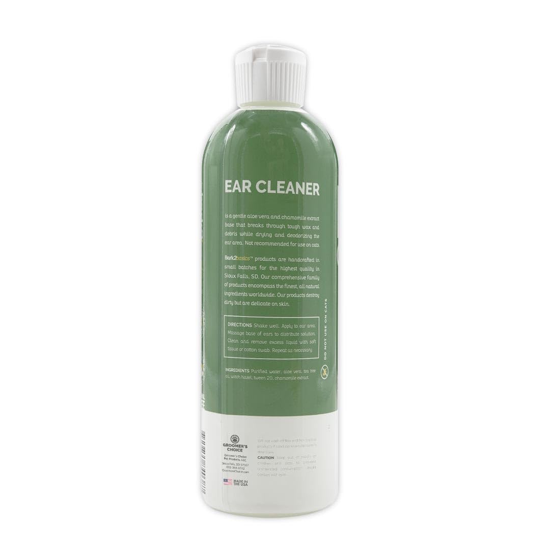 Bark2Basics Dog Ear Cleaner, 16 oz - All Natural, Witch Hazel, Gentle Aloe Vera and Chamomile Extract Base, Breaks Through Tough Wax