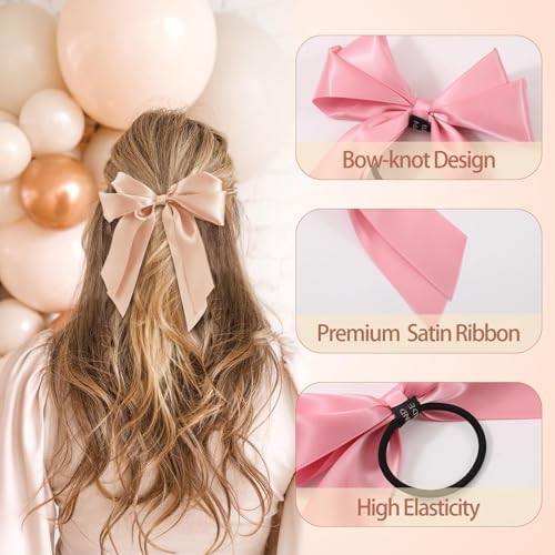 Yougeigy 6PCS Bow Hair Ties, Satin Hair Ribbon, Ribbon Hair Bows for Women Girls, Elastics Hair Scrunchies for Thick Thin Hair, Bows Hair Accessories for Valentine's Day