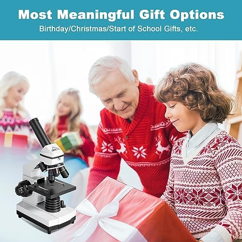 Microscope for Adults Kids Students 100-2000x Magnification Powerful Biological Educational Microscopes with Operation Accessories (10p), Slides Set (15p), Phone Adapter, Wire Shutter & Backpack