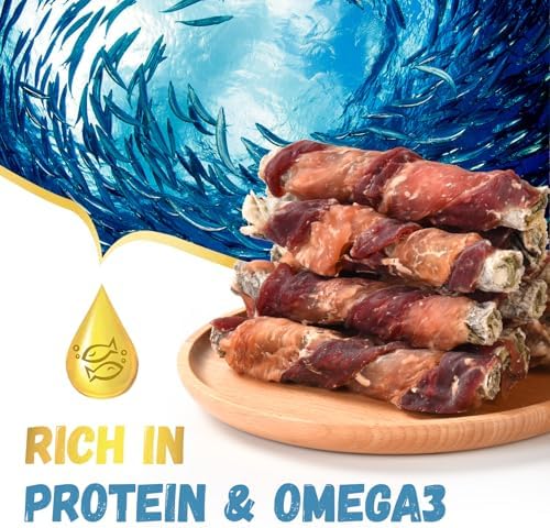 Chicken Duck Wrapped Cod Skin Sticks - Rawhide-Free, Grain-Free Dog Chewy Treats for Healthy Teeth and Coat - Training Treats for Small to Large Dogs - 9-10 Counts