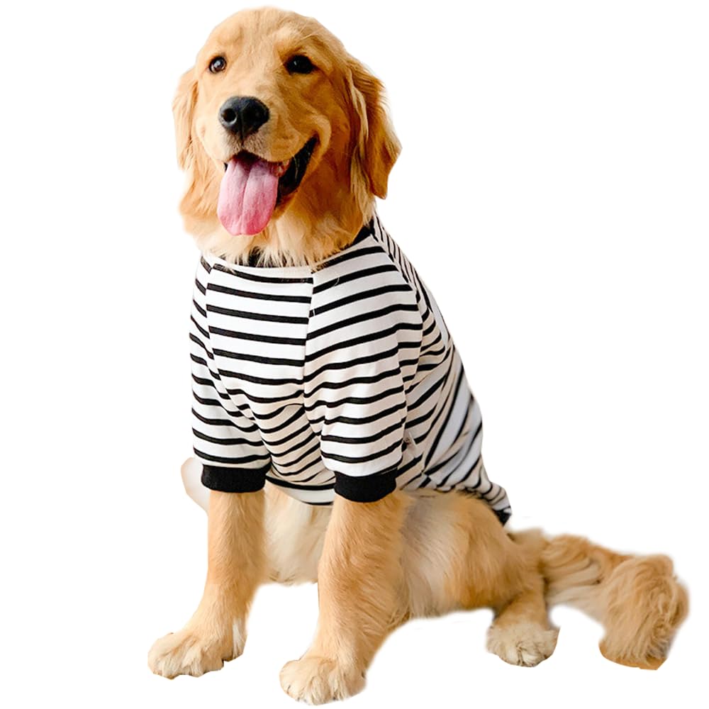 ANIAC Fleece Dog Sweater, Striped XL Shirt With Sleeves, Autumn Basic Hoodie, Warm Sweatshirt, Winter Pet Clothes for Large Dogs XXXL 55-66LB (6XL, White)