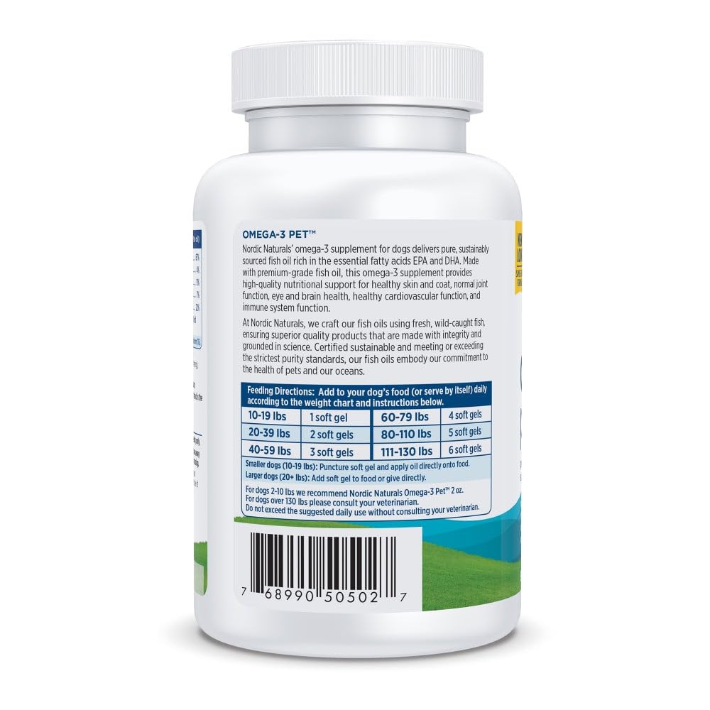 Nordic Naturals Omega-3 Pet, Unflavored - 90 Soft Gels - 320 mg Omega-3 Per Soft Gel - Fish Oil for Dogs with EPA & DHA - Promotes Heart, Skin, Coat, & Immune Health