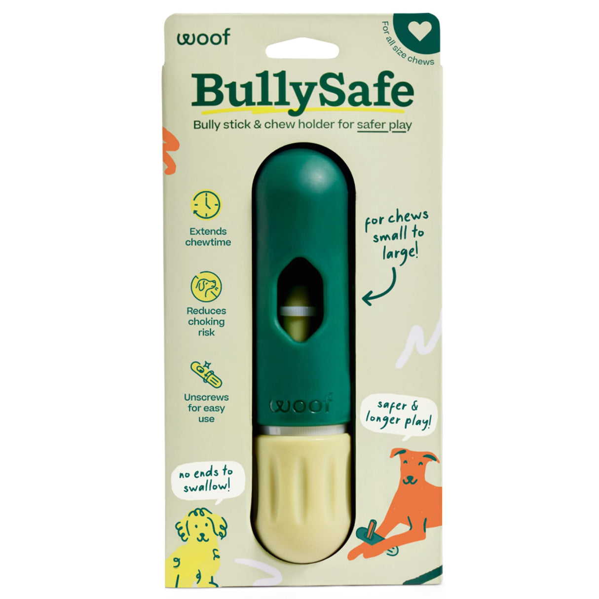 WOOF BullySafe - Bully Stick Holder - Durable Dog Chew Holder for Safe, Long-Lasting Play - Easy to Clean - No More Swallowed Ends