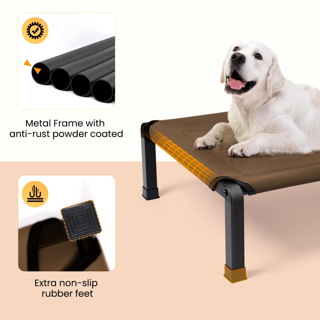 Heeyoo Elevated Dog Bed, Cooling Raised Pet Cot with Chew Proof Mesh Fabric and Steel Frame, Portable Dog Cot Bed with No-Slip Rubber Feet for Outdoor Indoor Use