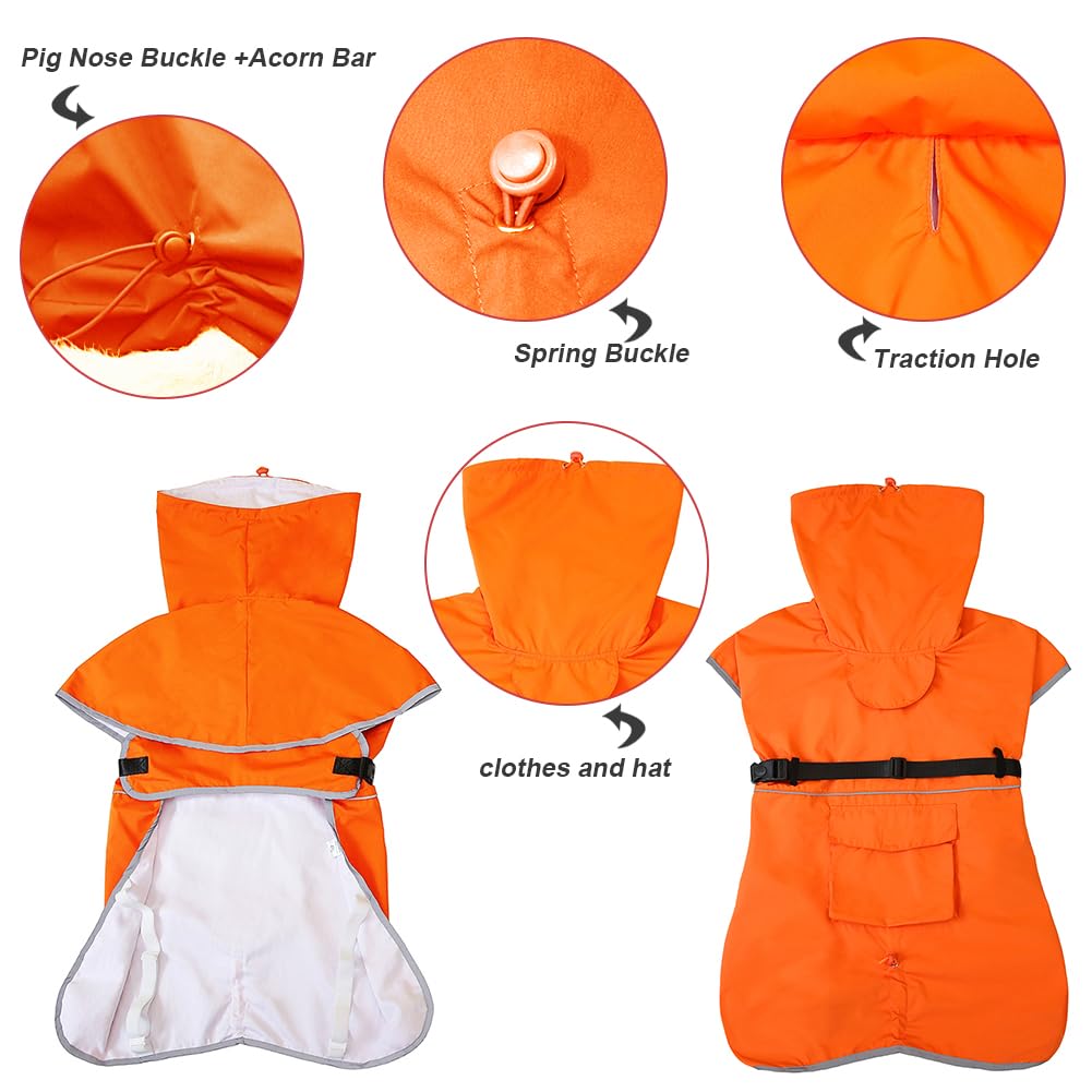 KOOGAL Reflective Dog Raincoat Waterproof Adjustable Dog Hooded Poncho Raincoat for Medium Large Dogs, Lightweight Pet Rain Jacket (Orange, 3XL)