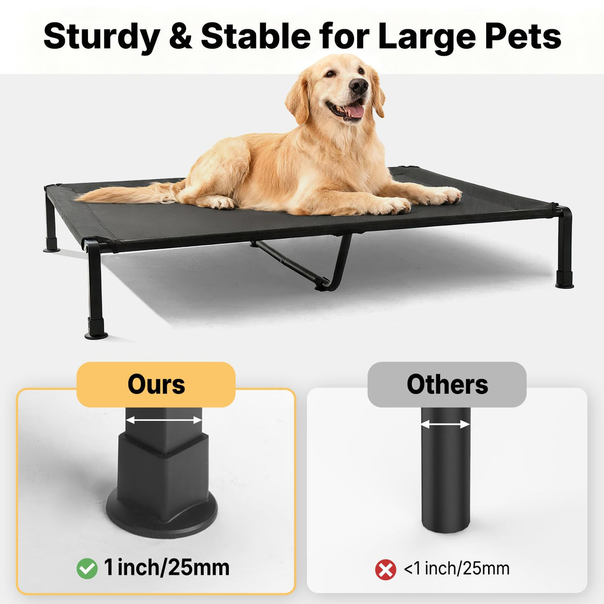 Veehoo Elevated Dog Bed Large Sized with Fluffy Plush Bolster Cushion, Washable Orthopedic Dog Couch Bed, Cooling Raised Pet Cot with Removable Mat, Breathable Mesh, No-Slip Feet, 48x 37 inches, Black