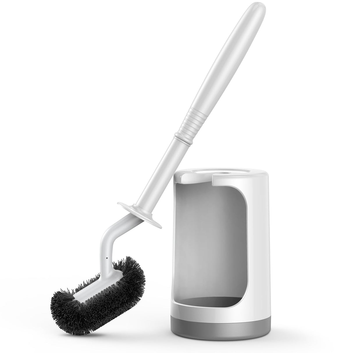 Toilet Bowl Brush Holder Set: Curved Design with Holder for Deep Cleaning Under Rim - Compact Hidden Scrubber for Small Space - Modern RV Bathroom Accessories - White 1 Pack