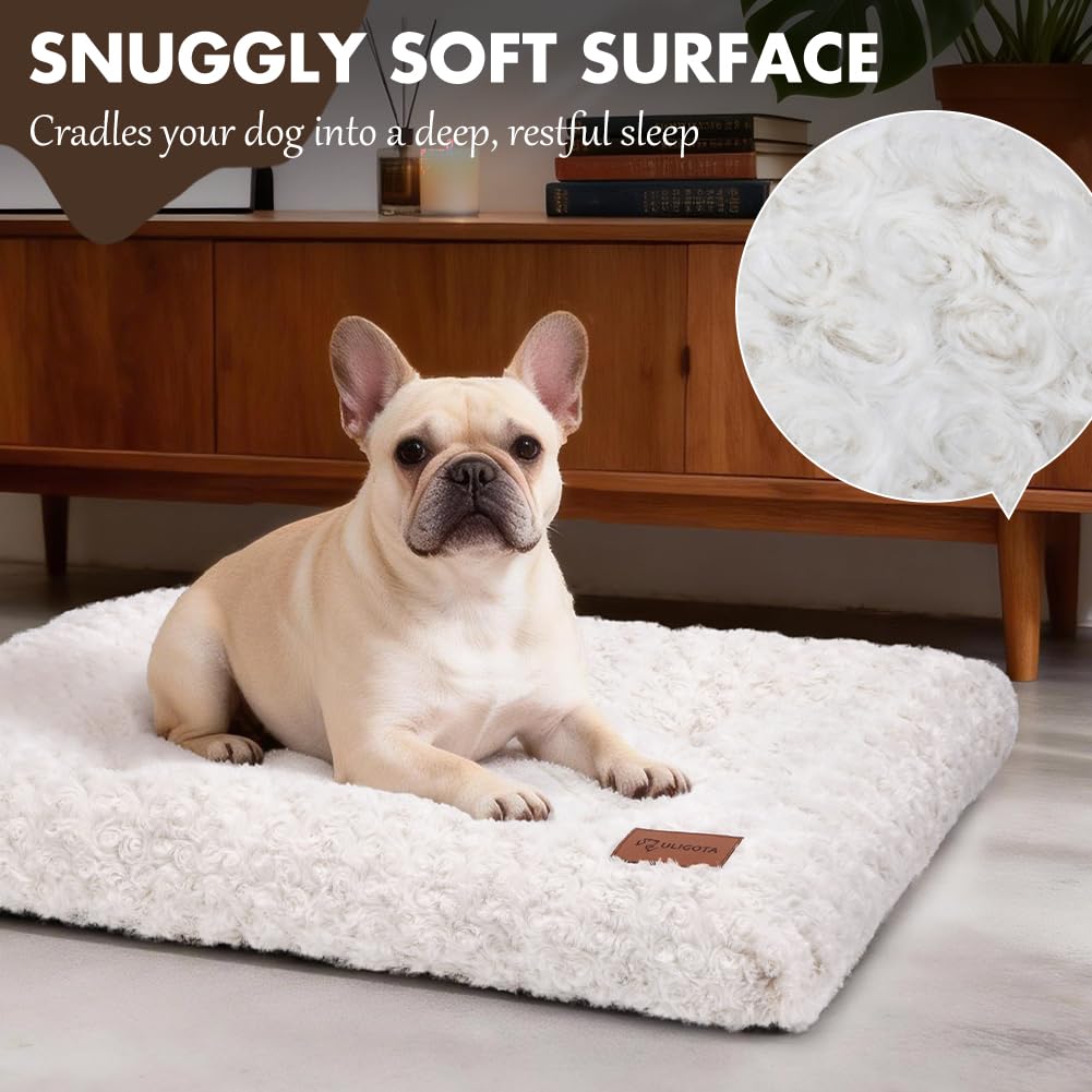 Dog Bed Crate Pad - Rosette Pattern White Velvet Pet Bed Anti-Slip Comfy Kennel Pad for Crates Rosette White M