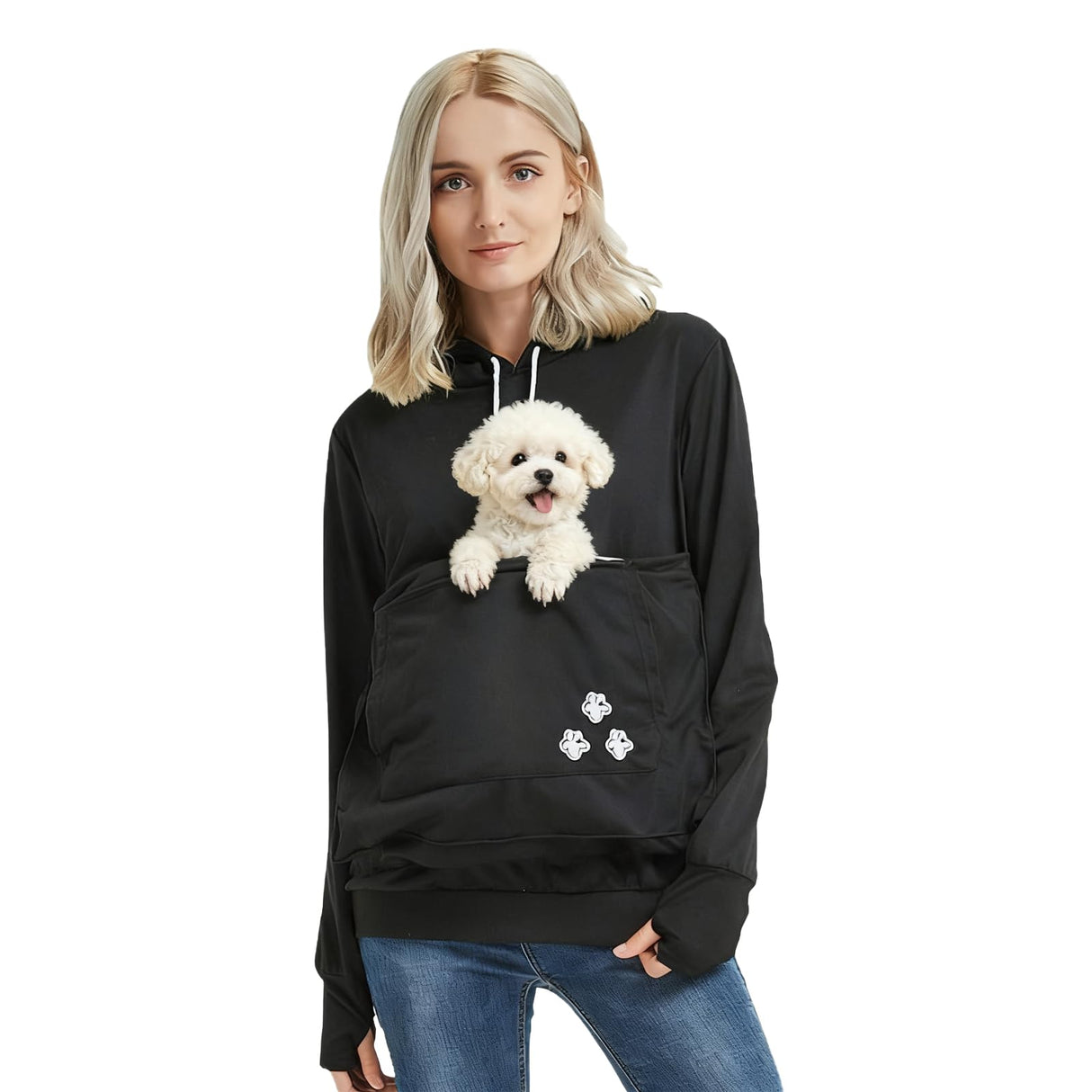 XUDREZ Unisex Big Pouch Hoodie Long Sleeve Pet Dog Holder Carrier Sweatshirt Hooded Pocket Kangaroo Hoodie (Black,L)