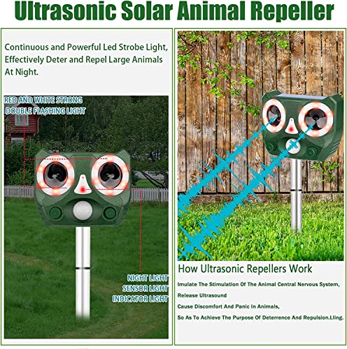 Solar Powered Animal Repellent, Ultrasonic Animal Repeller Waterproof Bird Deterrent Outdoor Cat Repellent, Squirrels Deterrent wirh Motion Sensor for Deer, Fox, Rabbits, Raccoons, Rats, Wild Pigs