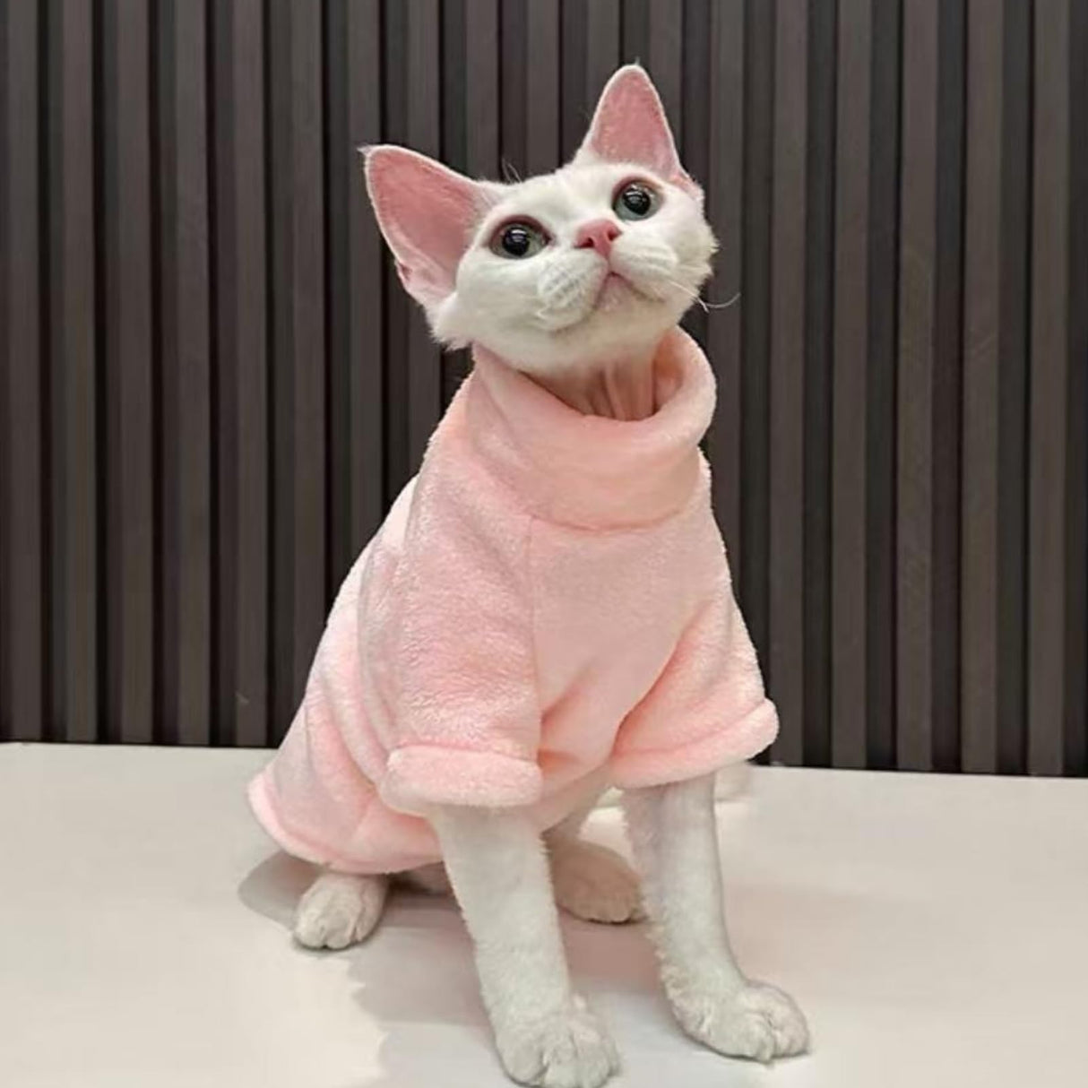 Urnat Cat Flannel Clothes, Warm Soft Winter Sweater Jumpsuit Shirt Clothing for Hairless Sphynx Devon & Indoor Kittens (Blue,XL)