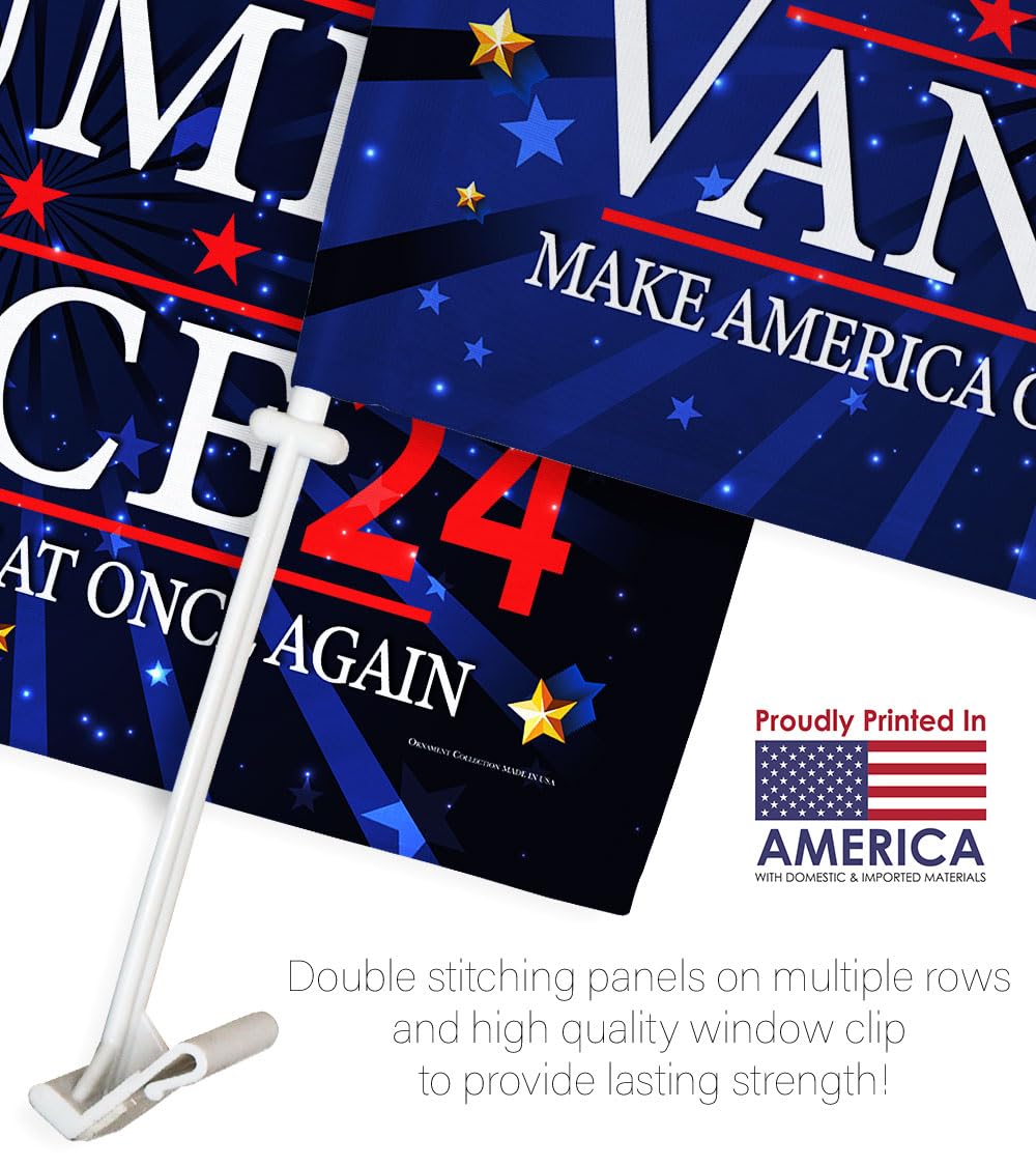 Ornament Collection Trump Vance Flag for Car Red Bandera para Carros Window Clip Pole Mount Kit Rally Shooting 2024 Poster President 47 Auto MAGA Sign Outdoor Decorations, Republican Gift Made in USA