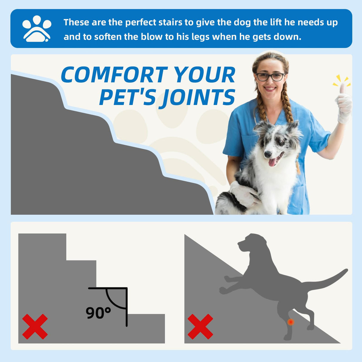 Dog Stairs 3-Step for Small Dogs and Cats to Get on Bed and Furniture/Windows, Pets Can Climb, Sit, or Perch to Look Out Windows, Extra Wide Dog Steps, Non-Slip Waterproof Fabric Cover, Grey(15.7" H)