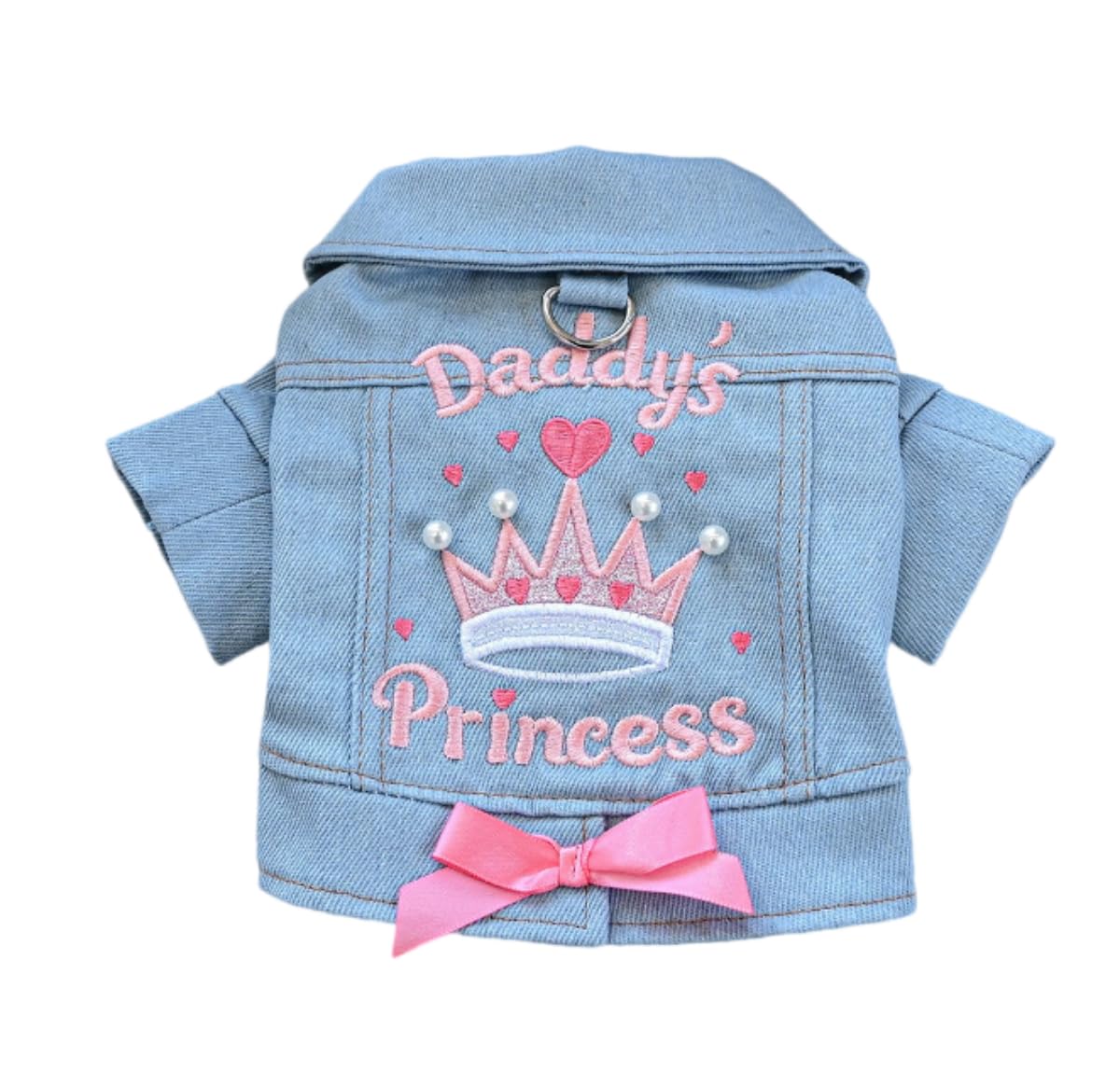 Dog Jean Jacket Girl Puppy Clothes Funny Apparel Outfits with Letter,Pearl ,Crown,Bow Decor Small Dog Clothes Cat Shirts Pink Bow L