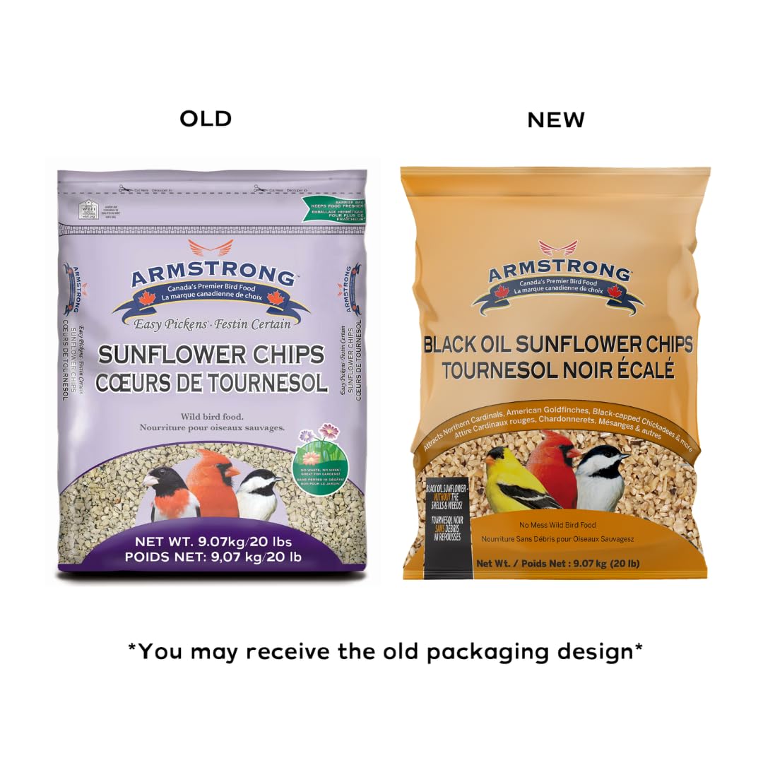 Armstrong Wild Bird Food Black Oil Sunflower Chips, 20 Pounds - for Northern Cardinals, American Goldfinches and Black-Capped Chickadees - Ideal for Outside Feeders