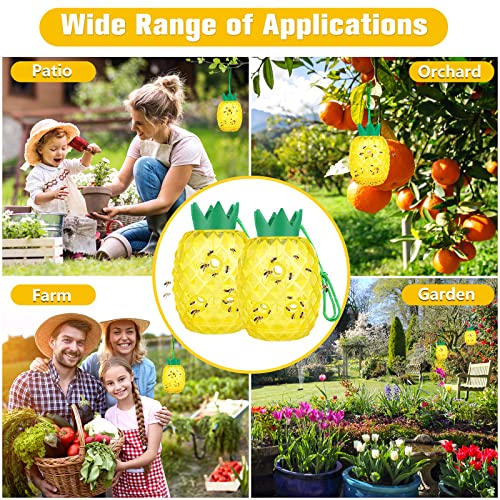 Wasp Trap Bee Traps Catcher, Wasp Traps Outdoor Hanging, Wasp Repellent Trap Deterrent Killer Insect Catcher, Non-Toxic Reusable Hornet Yellow Jacket Trap 2 Pack (Yellow, Pineapple Shape)