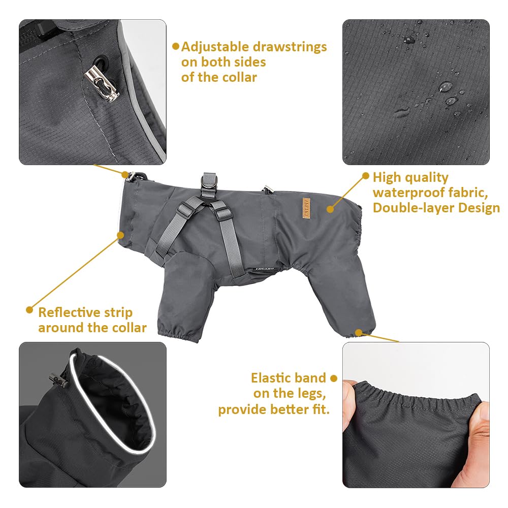 Four-Legged Full Coverage Dog Raincoat for Small Medium Dogs, Waterproof Dog Rain Coat with Harness Built in, 4-Legs Dog rain Jacket with Reflective Strip, Adjustable Puppy Waterproof Clothes (XL)