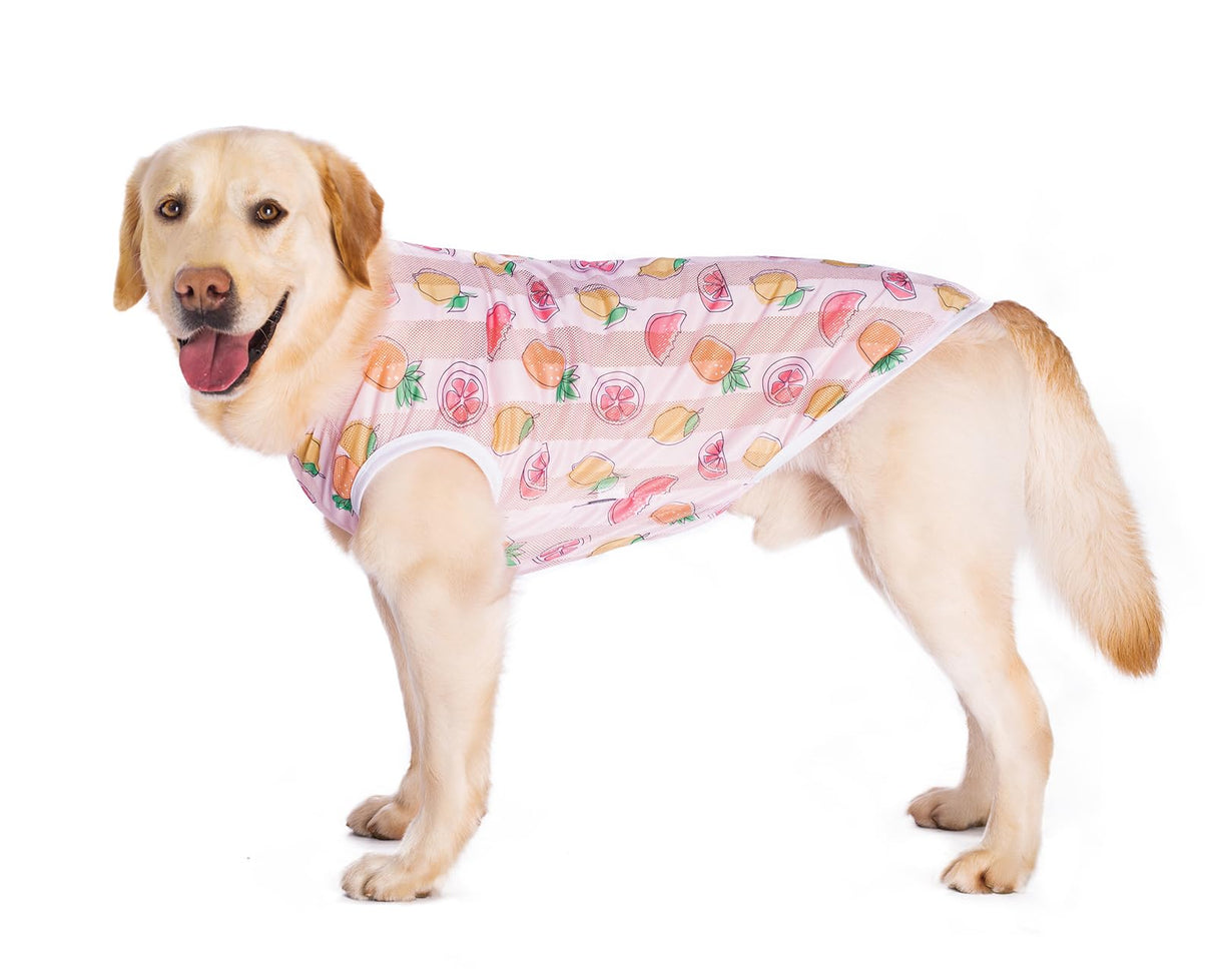 HDKUW Pet Clothes,Dog Summer T-Shirt Cool Breathable Sunscreen Dog Vest Clothes Outfit Costume for Medium Large Dogs Pink Fruit 3XL