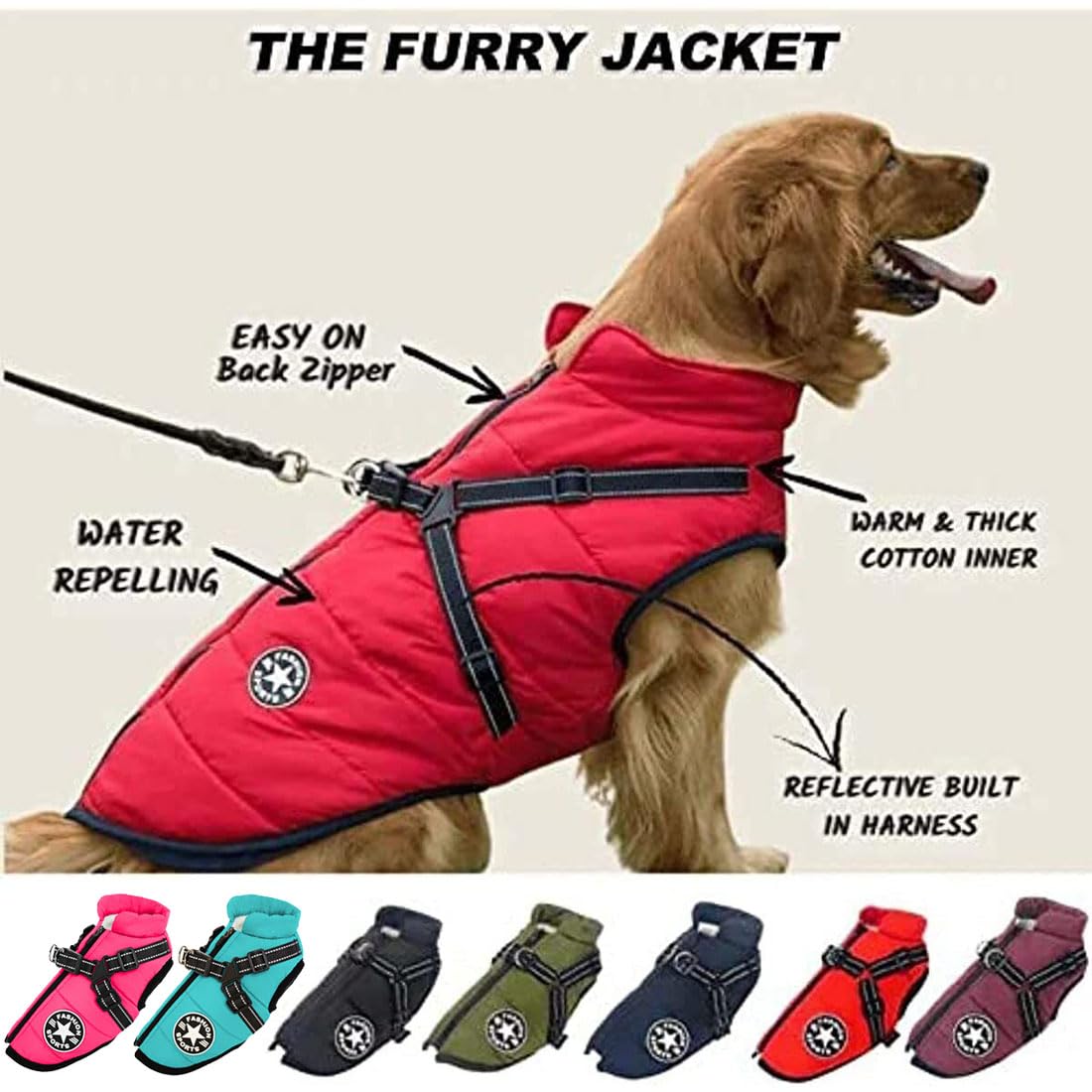 3 in 1 Winter Jacket for Dogs, Waterproof Windproof Dog Snow Jacket with Harness and Zipper, Pet Outdoor Jacket for Small Medium Large Dogs/Cats (Purple, 5XL)