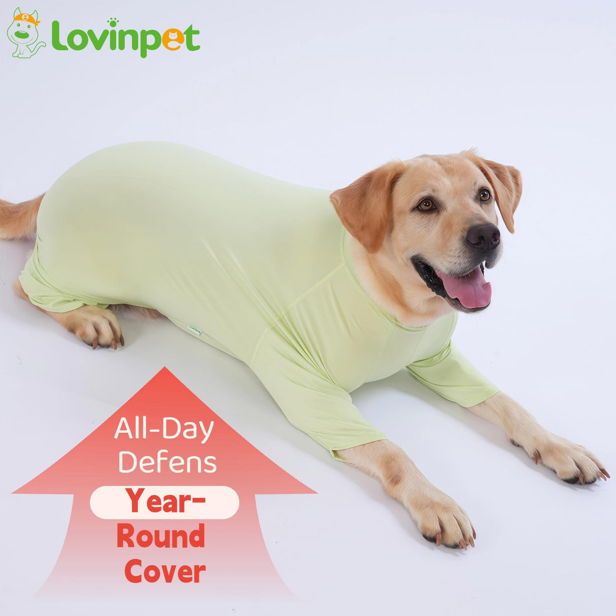 LovinPet UPF 50+ Dog Sun Protection Shirt for Medium and Large Dogs, 4-Way Stretch Nylon, Lightweight Anti-Static Quick-Dry UV Layer, Indoor Shedding Control and Winter Base Layer,Green,L