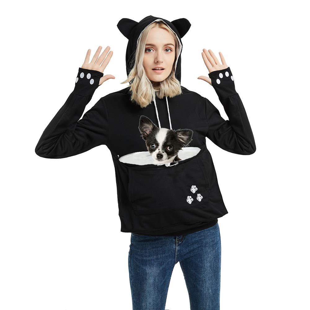 Womens Pet Carrier Sweater Dog Cat Pouch Hoodies Plus Size Tops Black XL