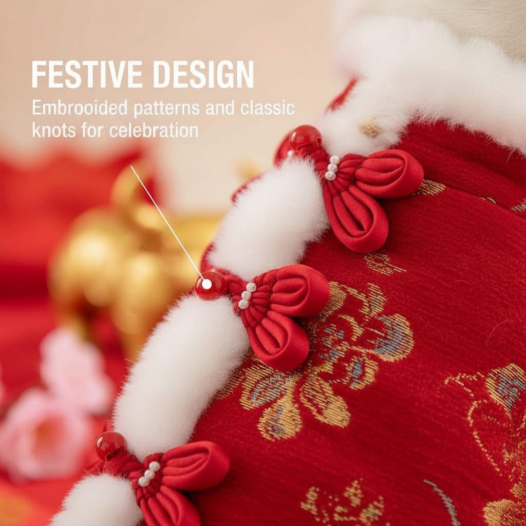 Festive Lunar New Year Pet Costume for Cats Small Dogs, Traditional Red Tang Suit Style Pet Clothes Outfit (Red,X-Small)